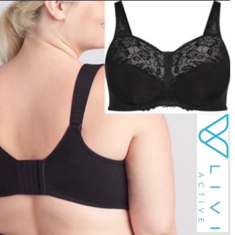 Livi Active by Lane Bryant Comfortable Molded Wire Free Black Lace Bra Size 44DD